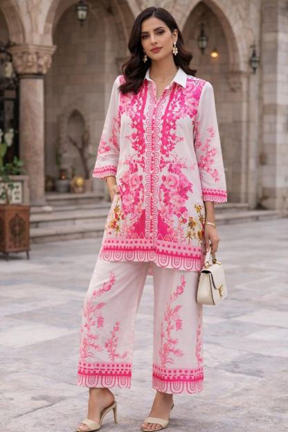 Pink Floral Printed Turkish Co-ord Set