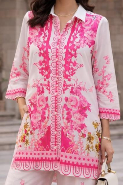 Pink Floral Printed Turkish Co-ord Set