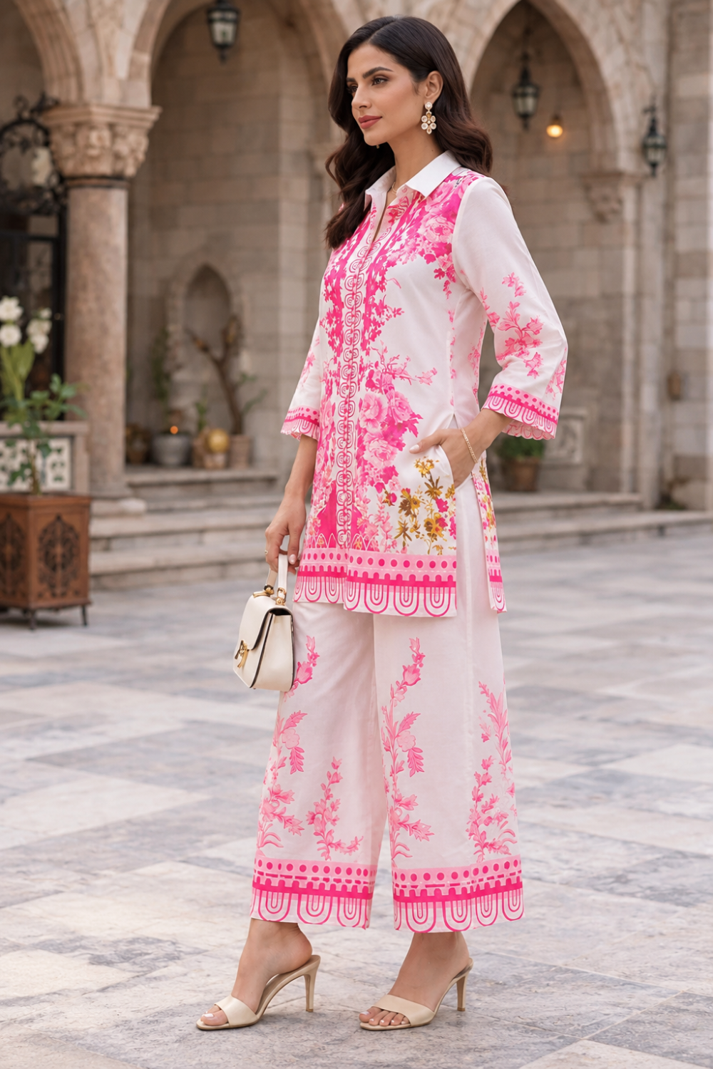 Pink Floral Printed Turkish Co-ord Set